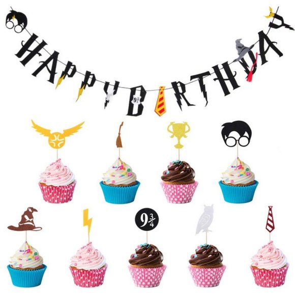 Harry Potter Birthday Banner & cupcake toppers - Picture 2 of 8